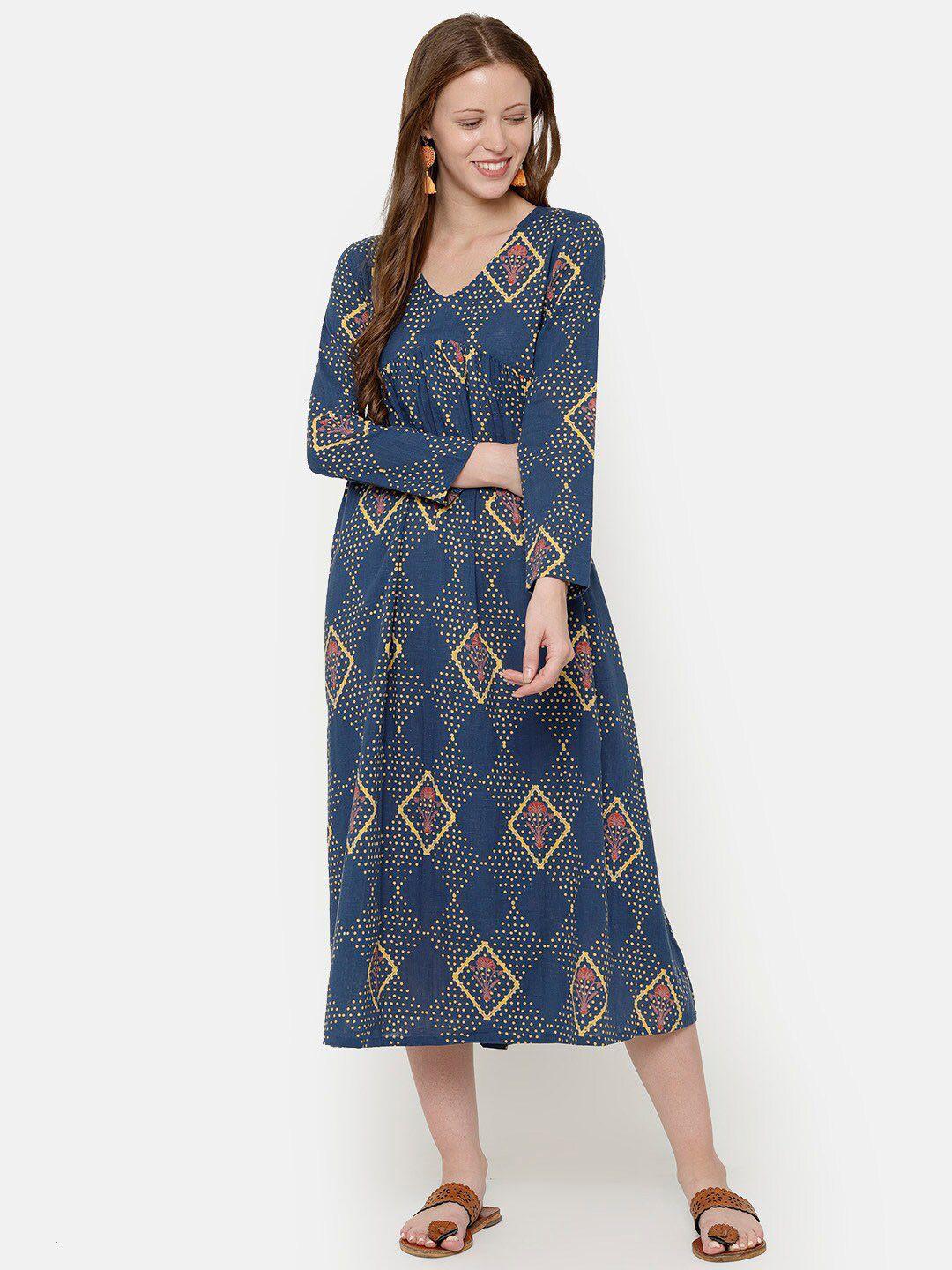 untung blue ethnic motifs midi dress