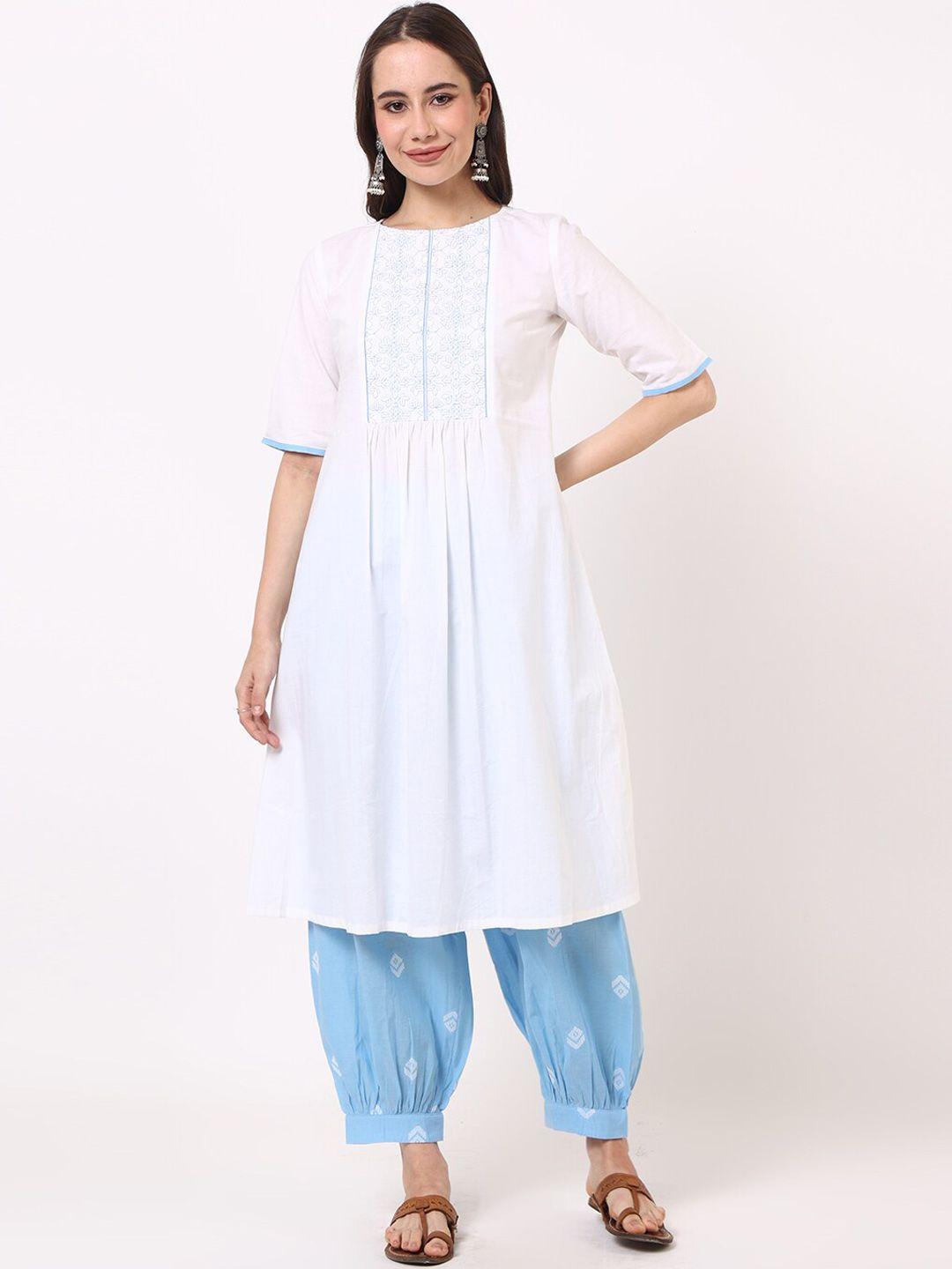 untung ethnic motifs embroidered empire pure cotton kurta with harem pants