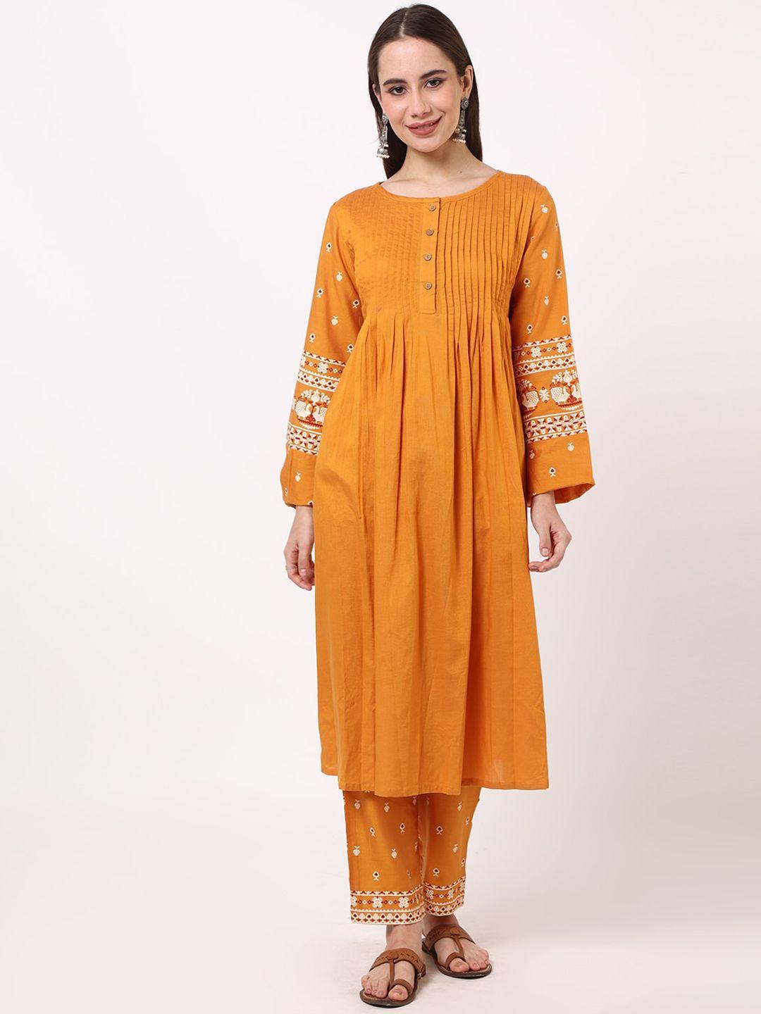untung ethnic motifs embroidered empire thread work pure cotton kurta with palazzos