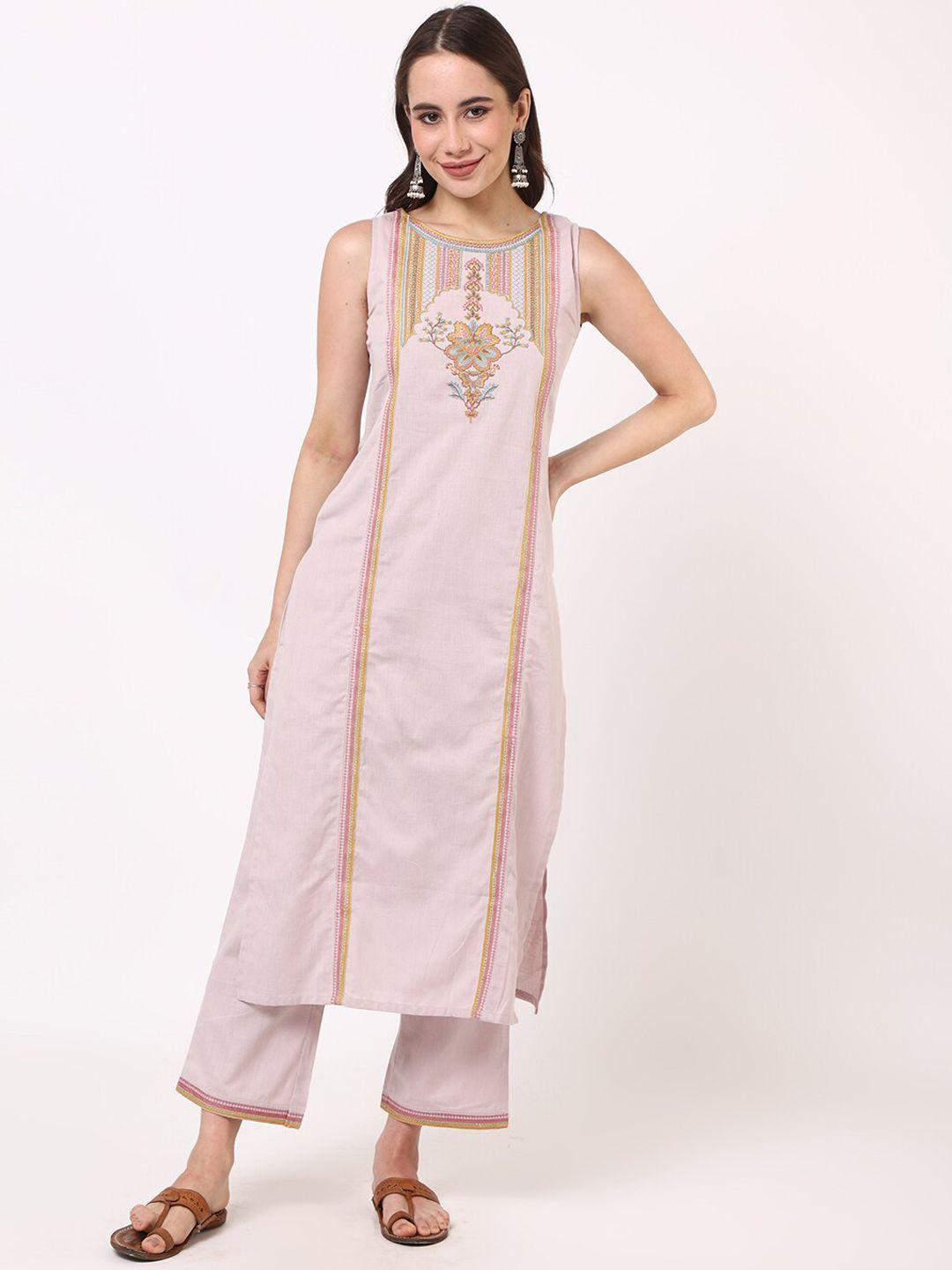 untung ethnic motifs embroidered pure cotton kurta with trousers