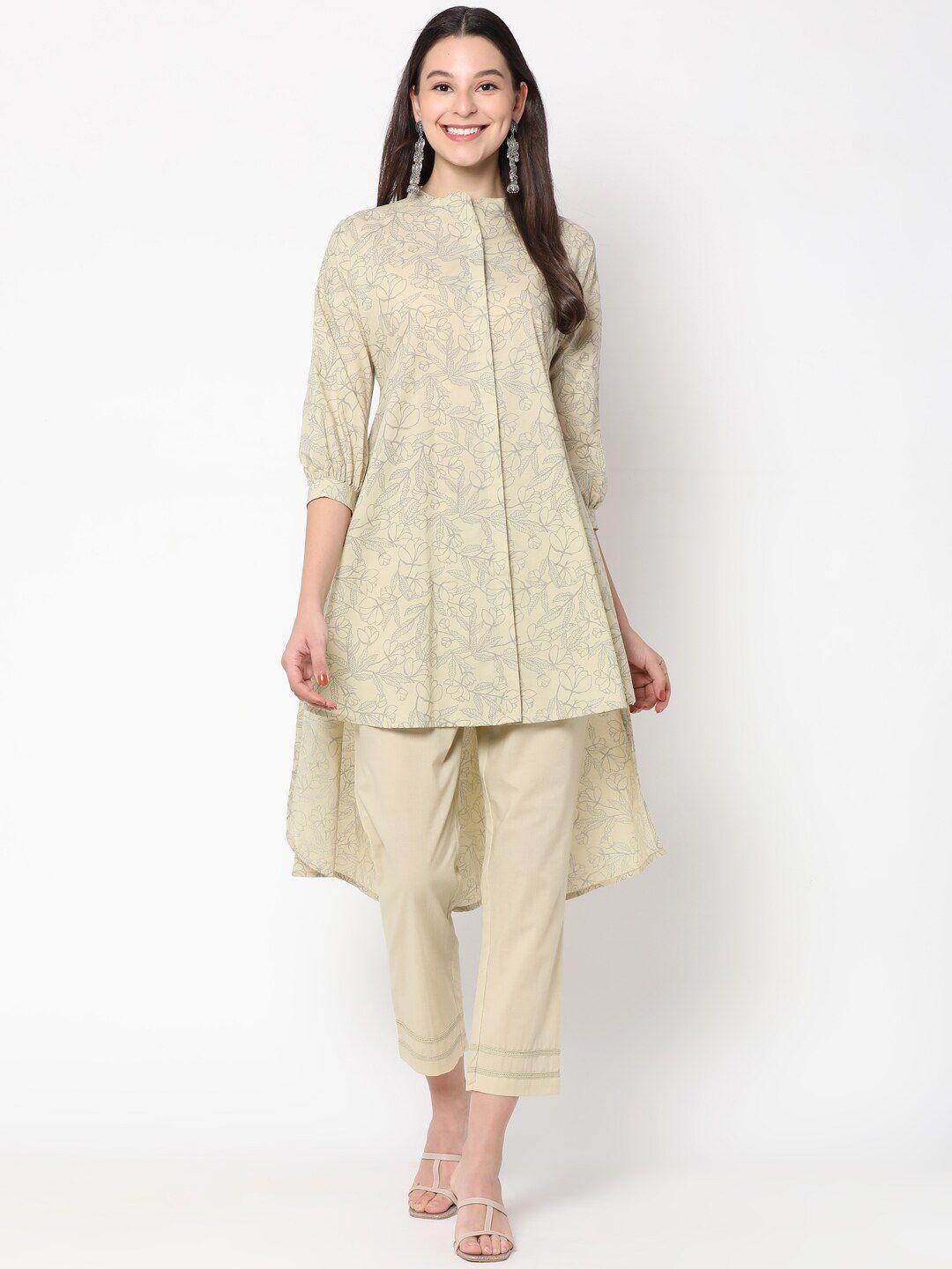 untung ethnic motifs printed mandarin collar pure cotton kurta with trousers
