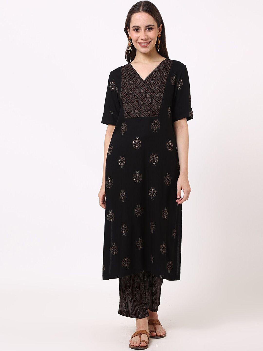 untung ethnic motifs printed roll-up sleeves kurta with trousers