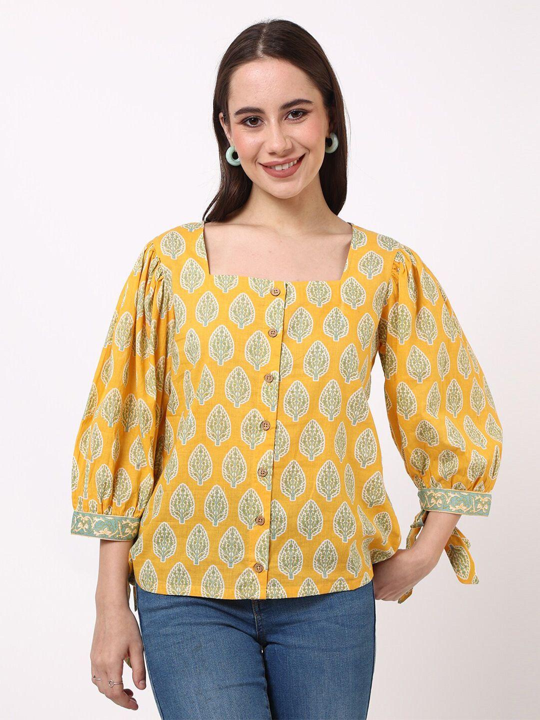 untung ethnic motifs printed square neck cotton top