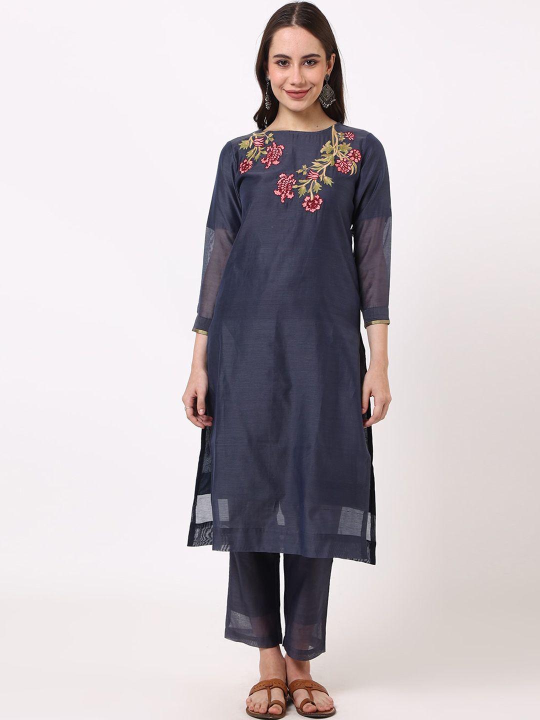 untung floral embroidered boat neck chanderi silk kurta with trousers