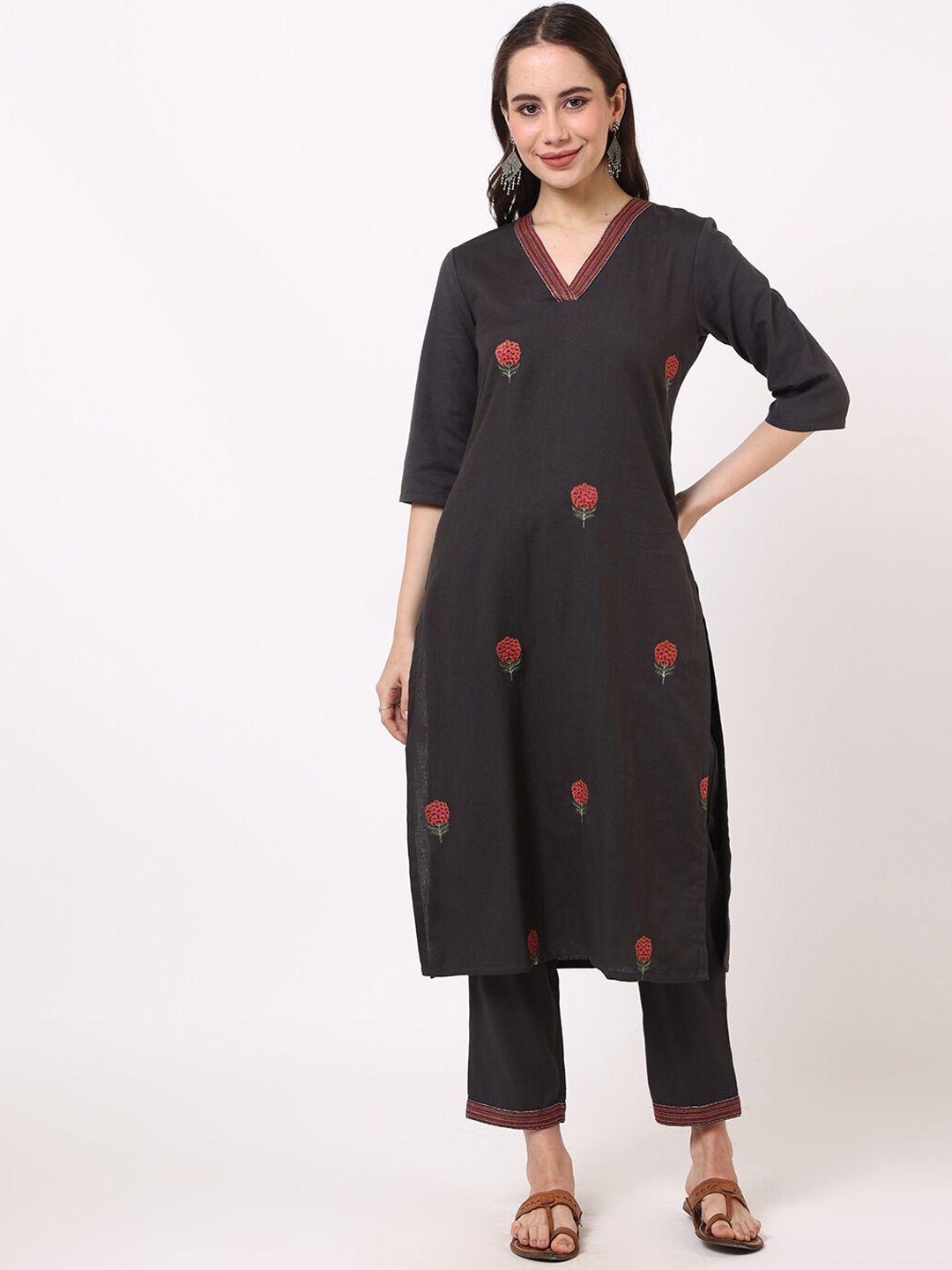 untung floral embroidered pure cotton kurta with trousers