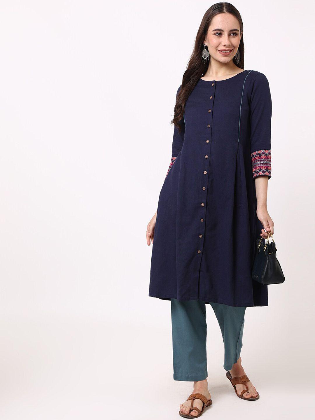 untung panelled a-line pure cotton kurta with trousers