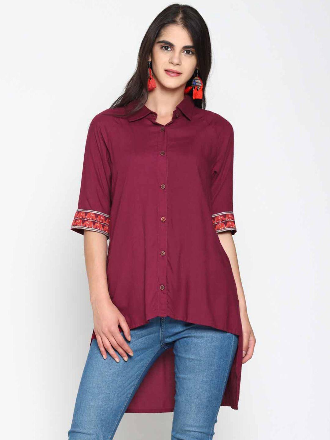 untung standard opaque raglan sleeves casual shirt with high-low hem
