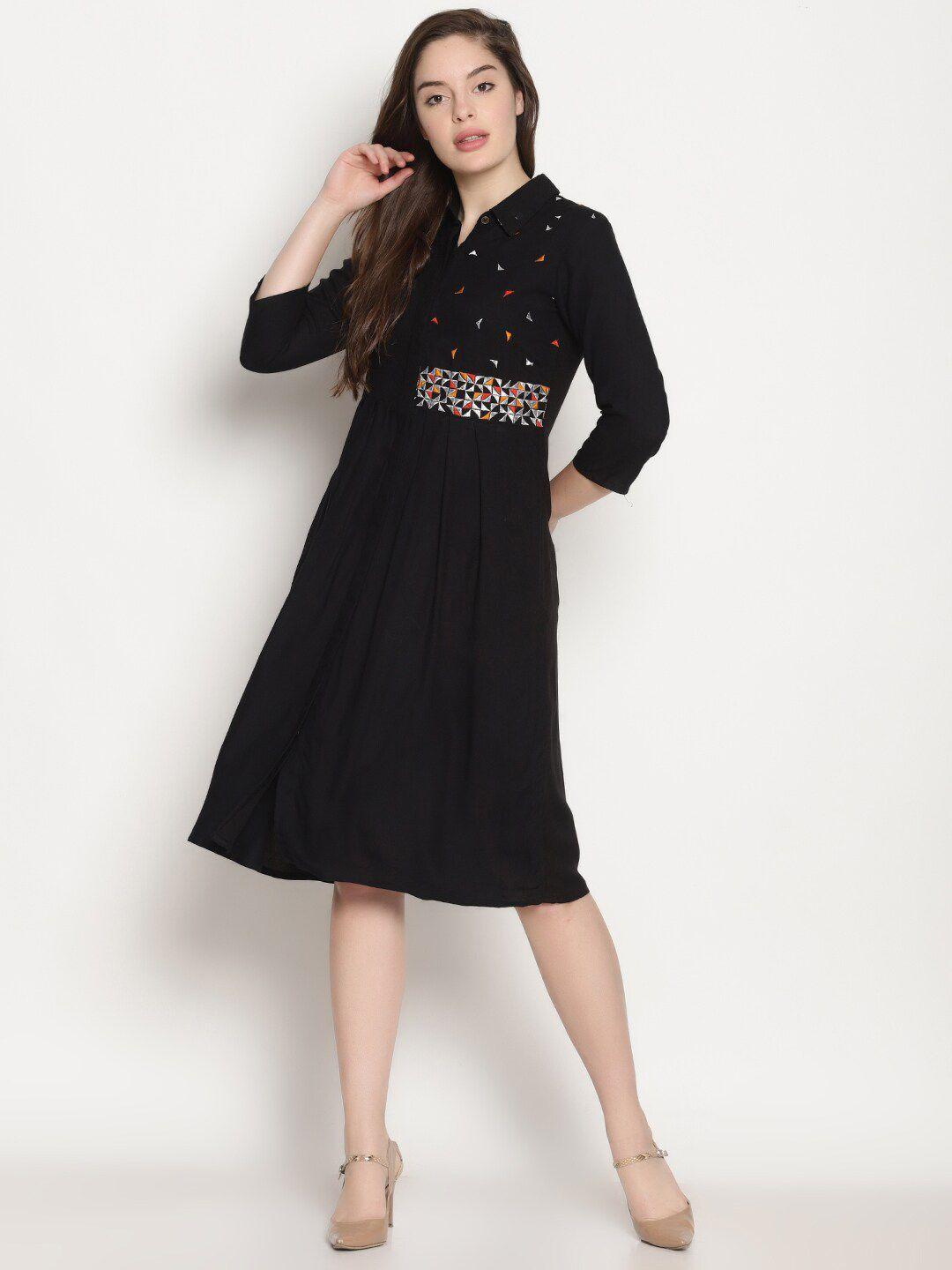 untung women black geometric embroidered shirt dress