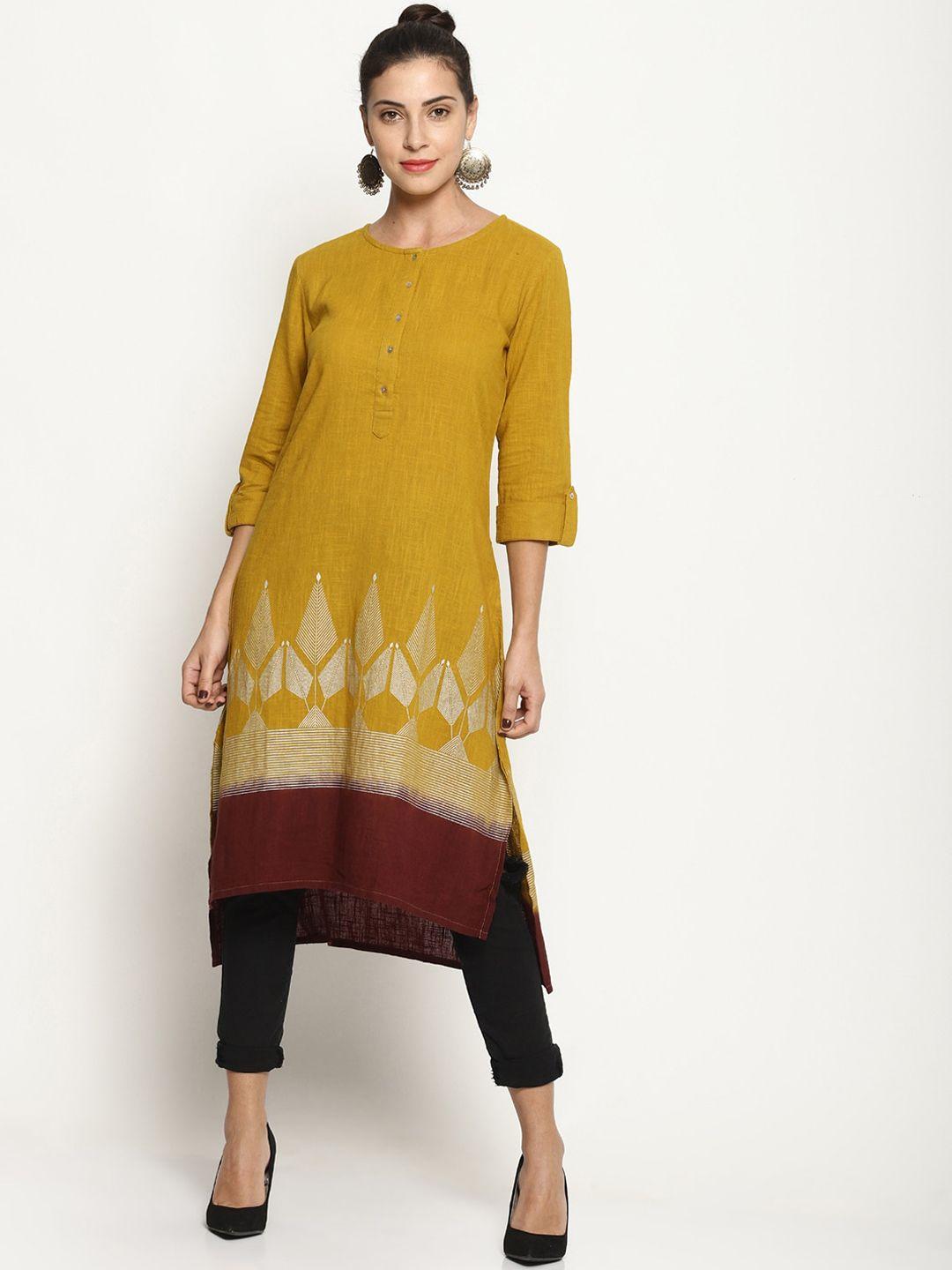 untung women mustard yellow ethnic motifs dyed kurta