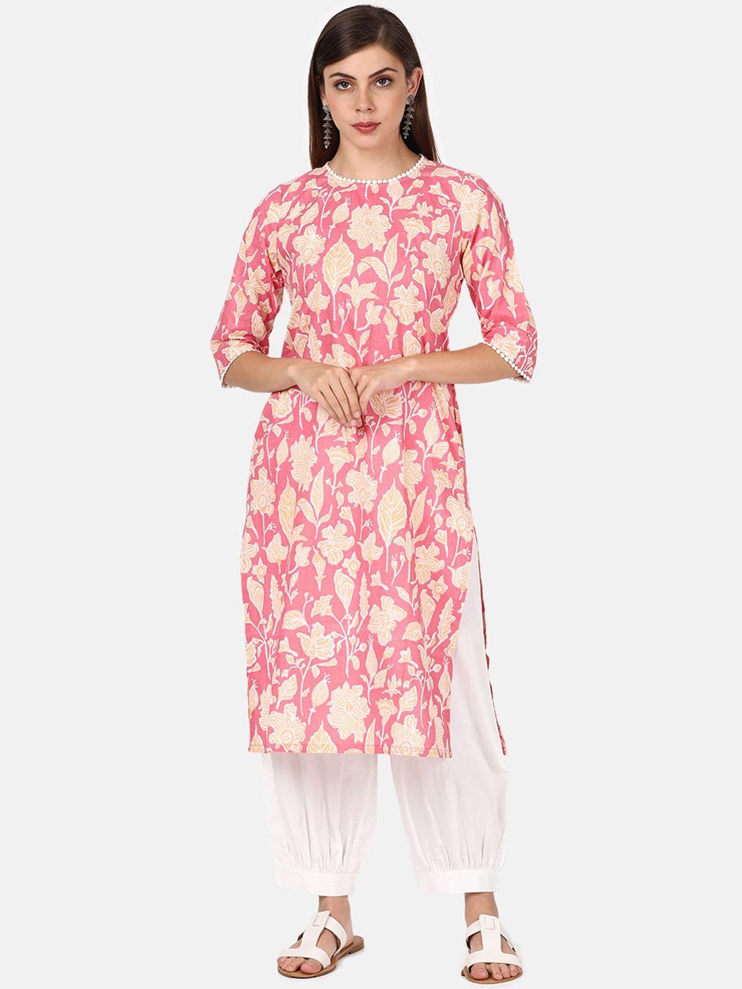 untung women peach floral printed pure cotton kurta set
