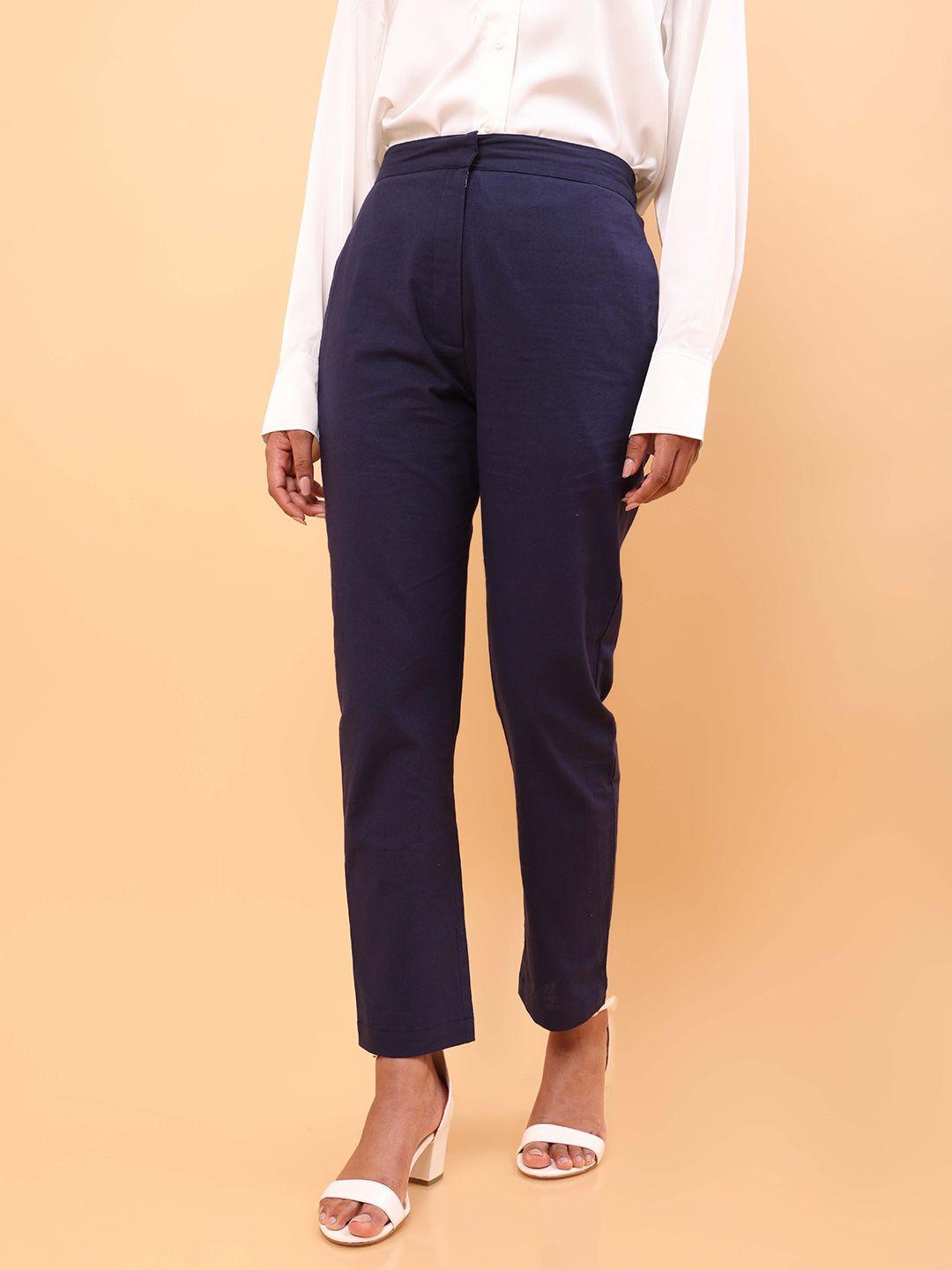 untung women slim fit mid rise cotton trousers