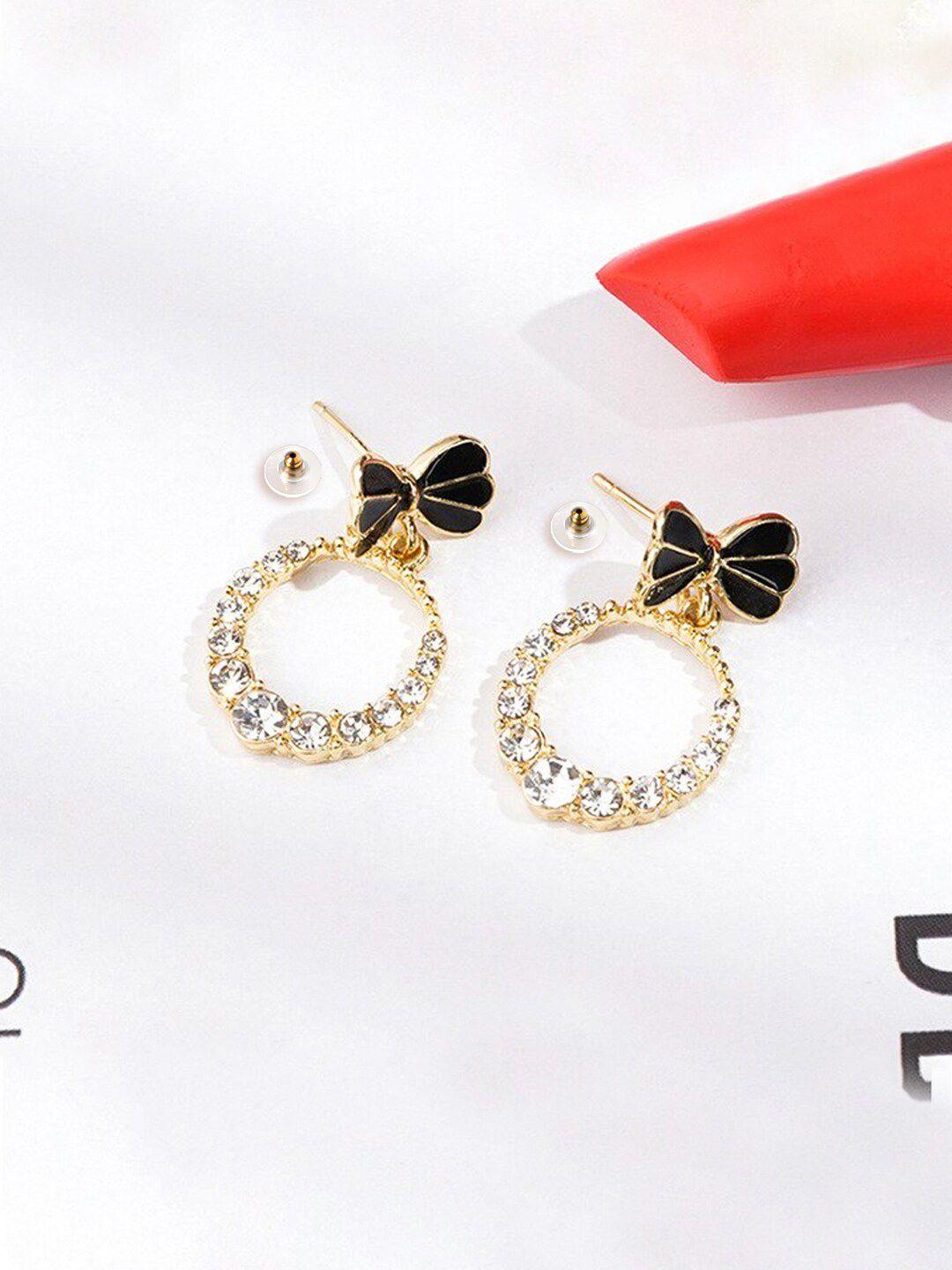 unwind by yellow chimes black  crystal studded drop earrings