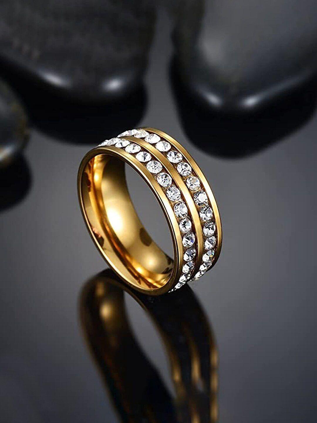 unwind by yellow chimes gold-plated dual layer crystal-studded finger ring