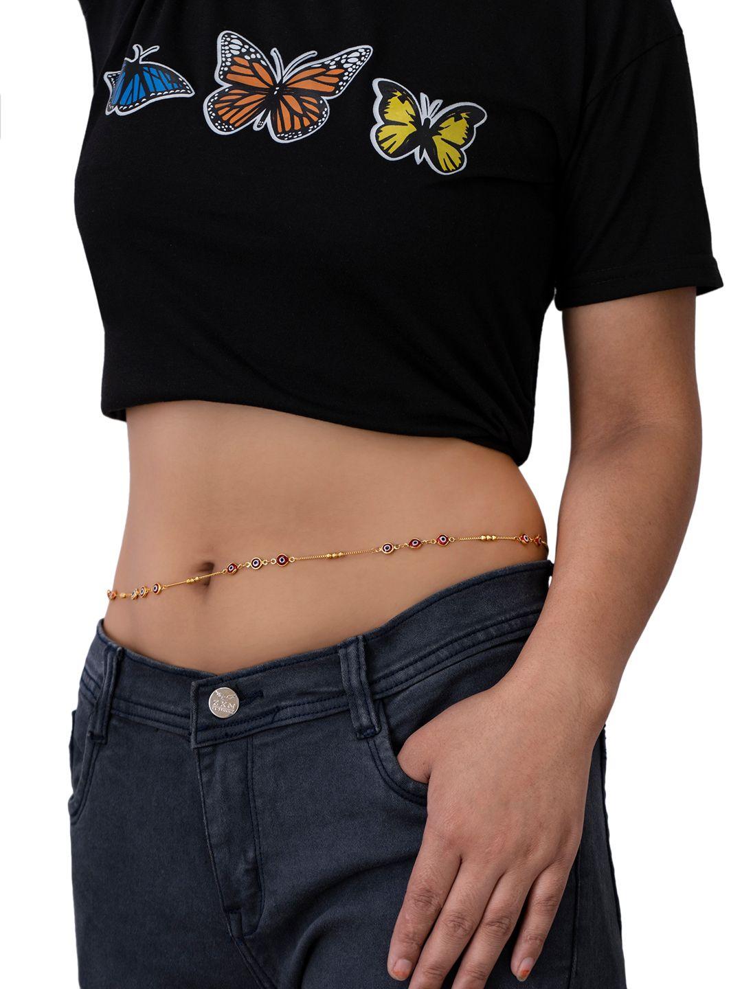 unwind by yellow chimes gold plated evil eye design waist chain