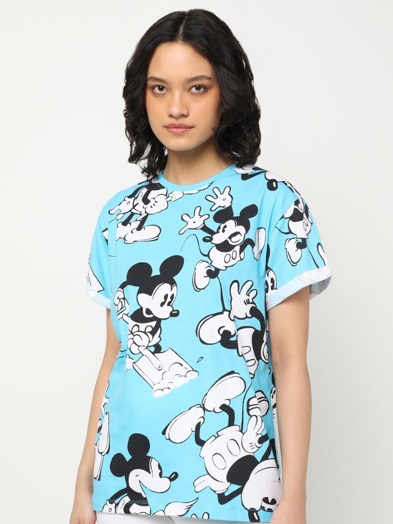 upbeat blue mickey aop half sleeve t-shirt