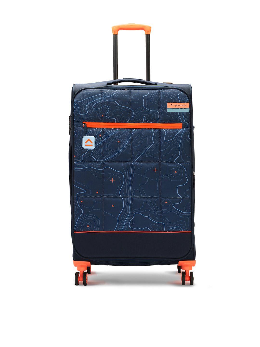 uppercase blue & orange printed hard-sided large sustainable trolley suitcase