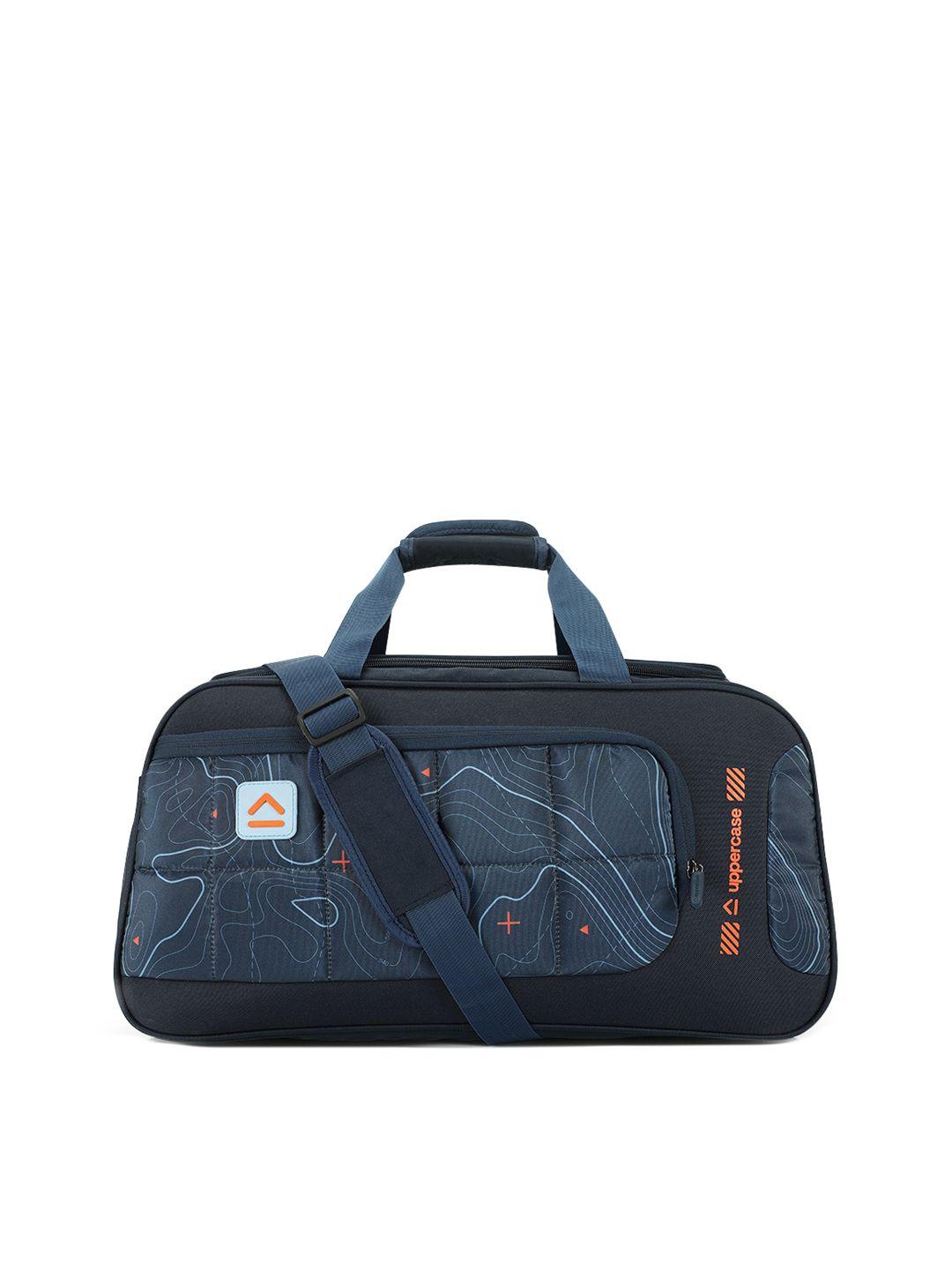 uppercase blue printed travel duffel bag