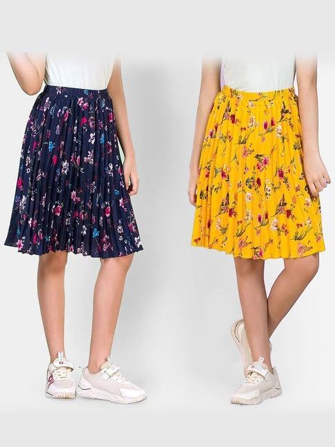 uptownie lite kids yellow & blue floral print skirt (pack of 2)