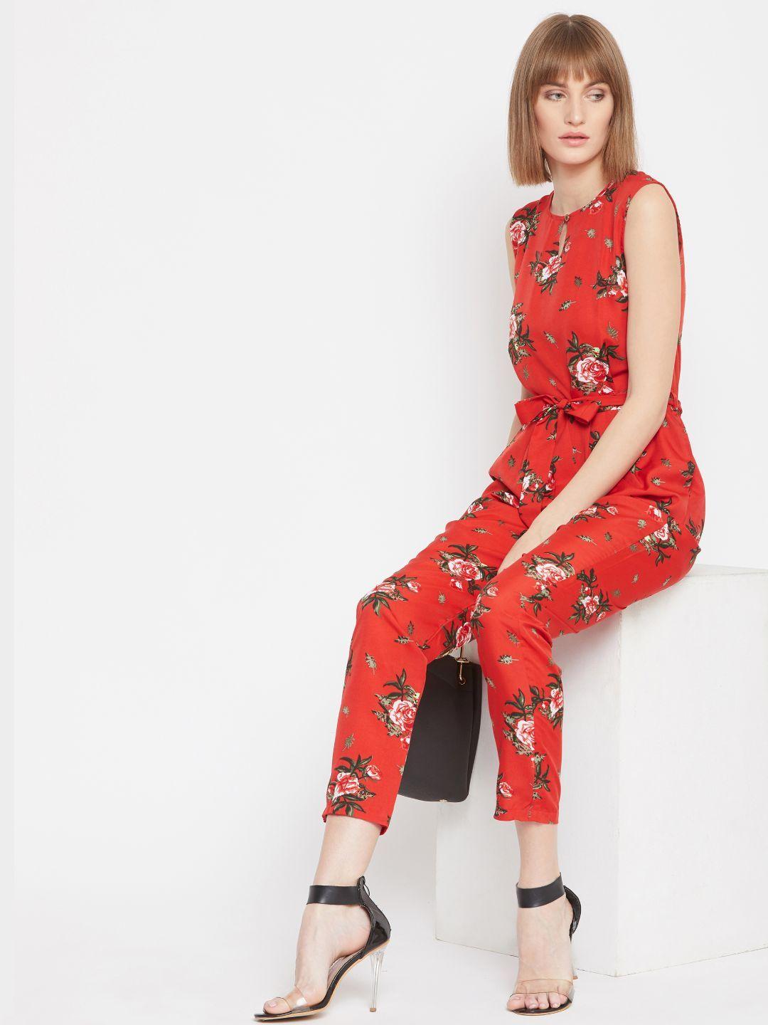 uptownie lite women red printed keyhole neck basic jumpsuit