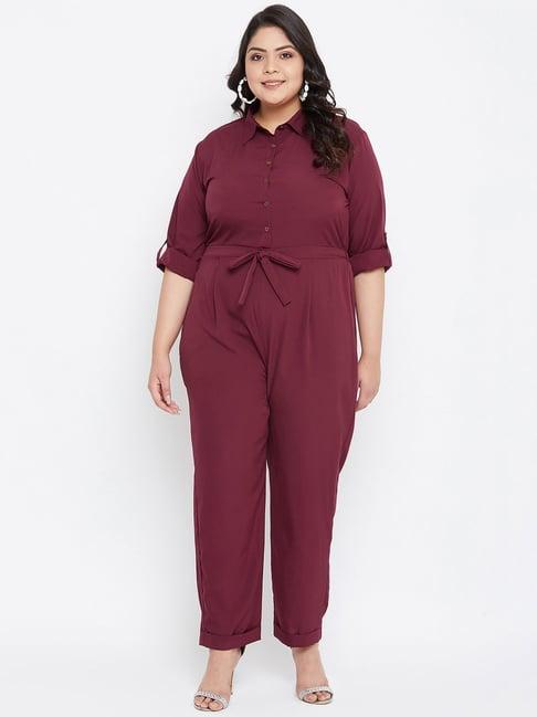 uptownie lite women's crepe solid plus size roll up maxi jumpsuit