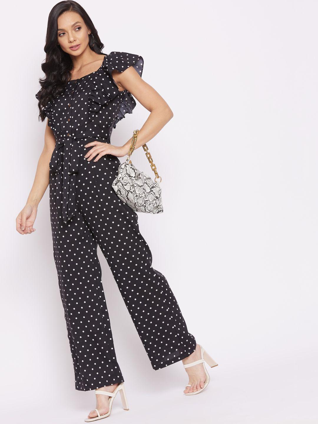 uptownie lite black & white printed basic jumpsuit with ruffles