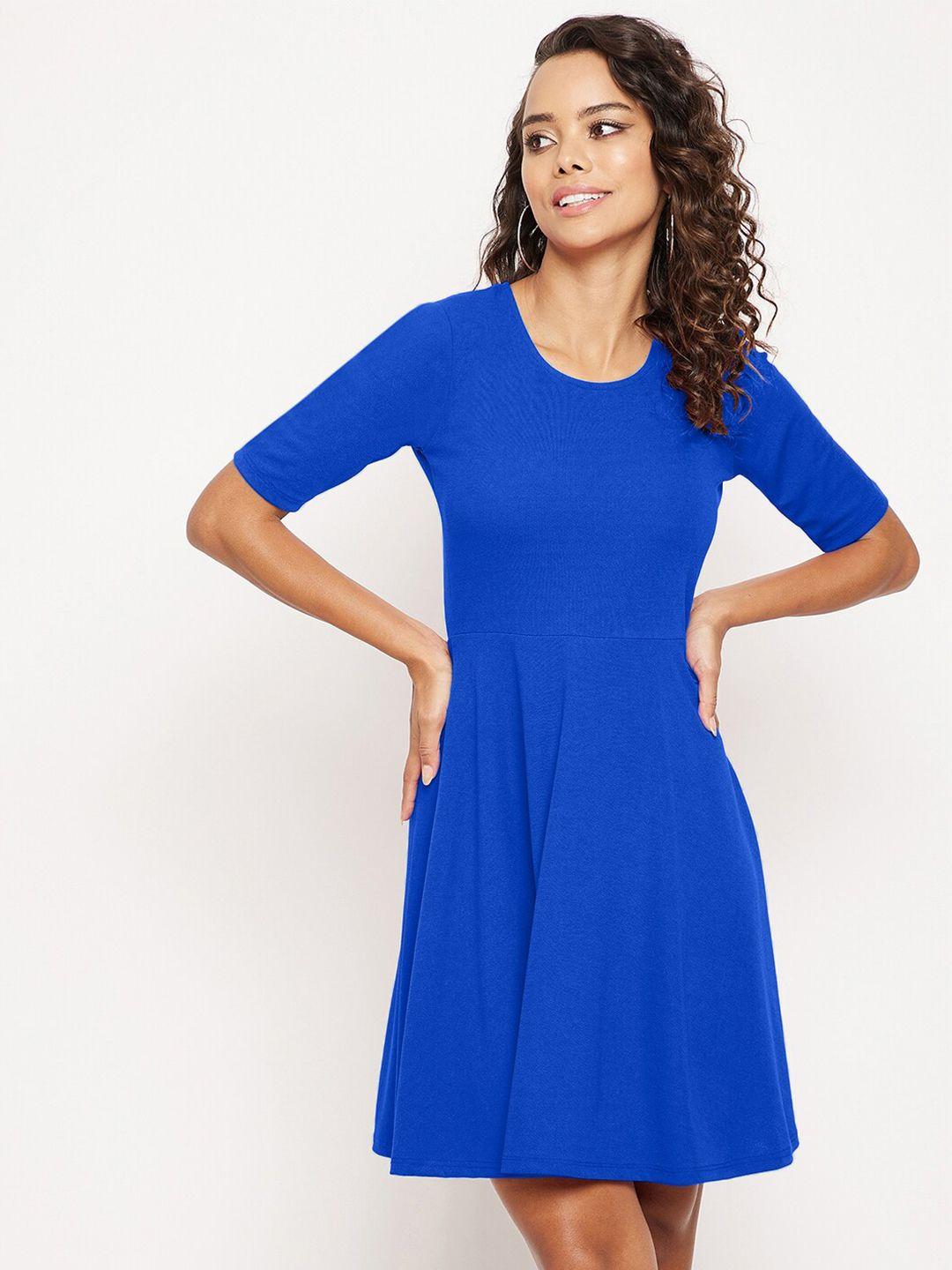 uptownie lite blue solid fit & flare dress
