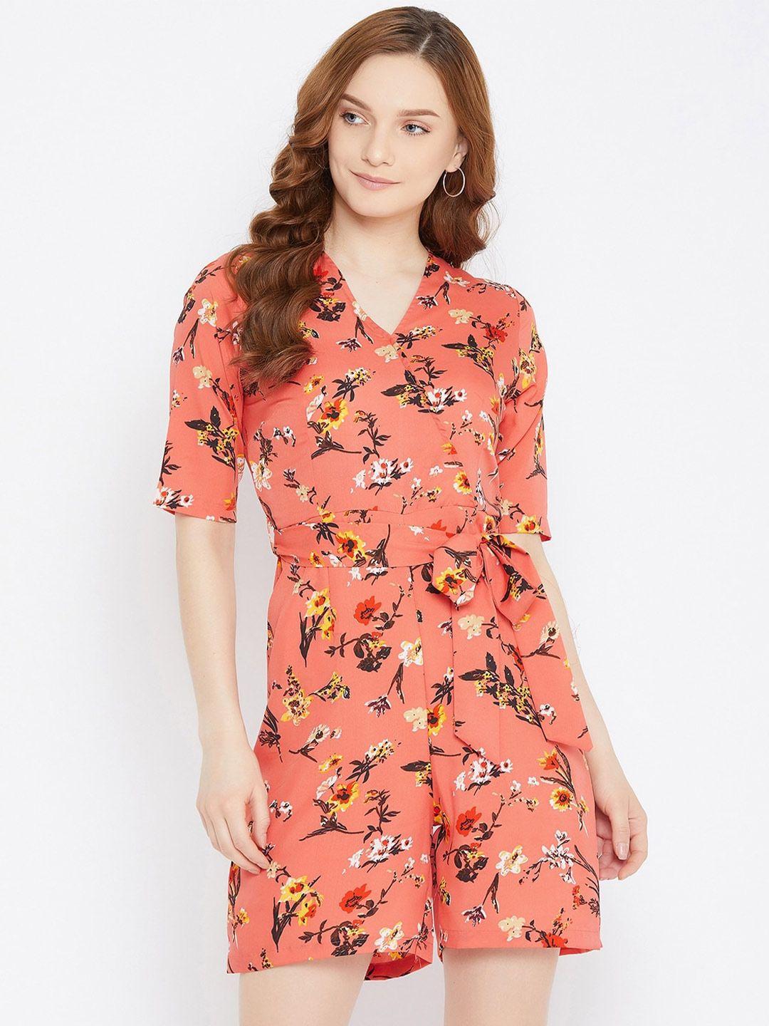 uptownie lite coral & brown printed jumpsuit