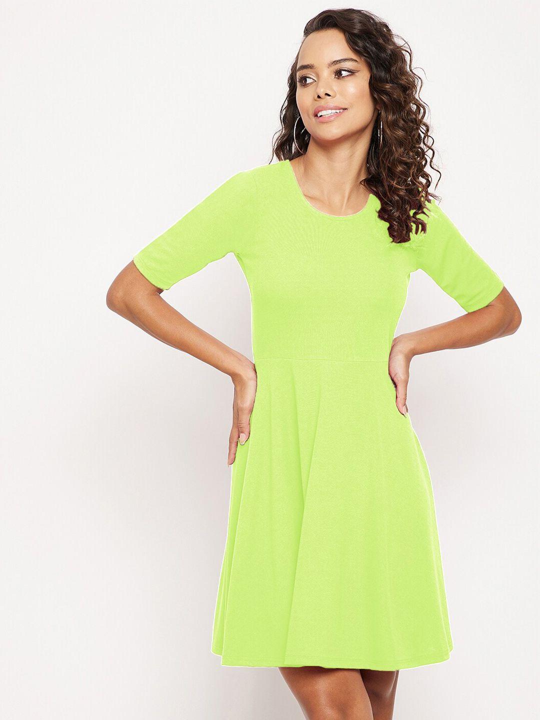 uptownie lite green solid fit & flare dress