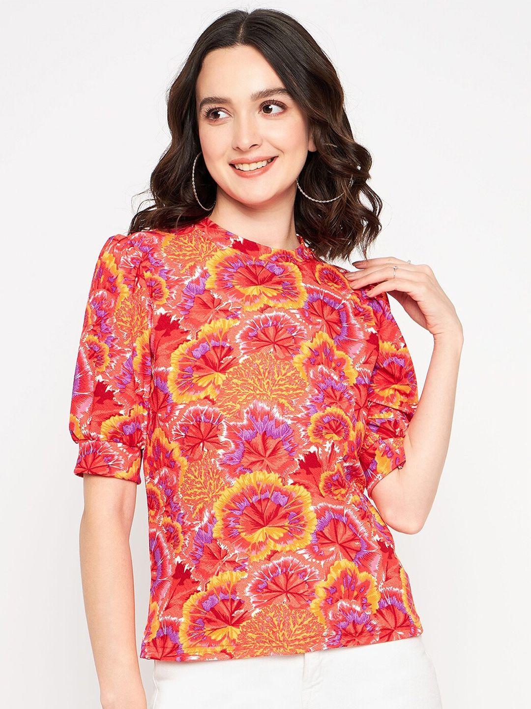 uptownie lite pink floral printed puff sleeve top