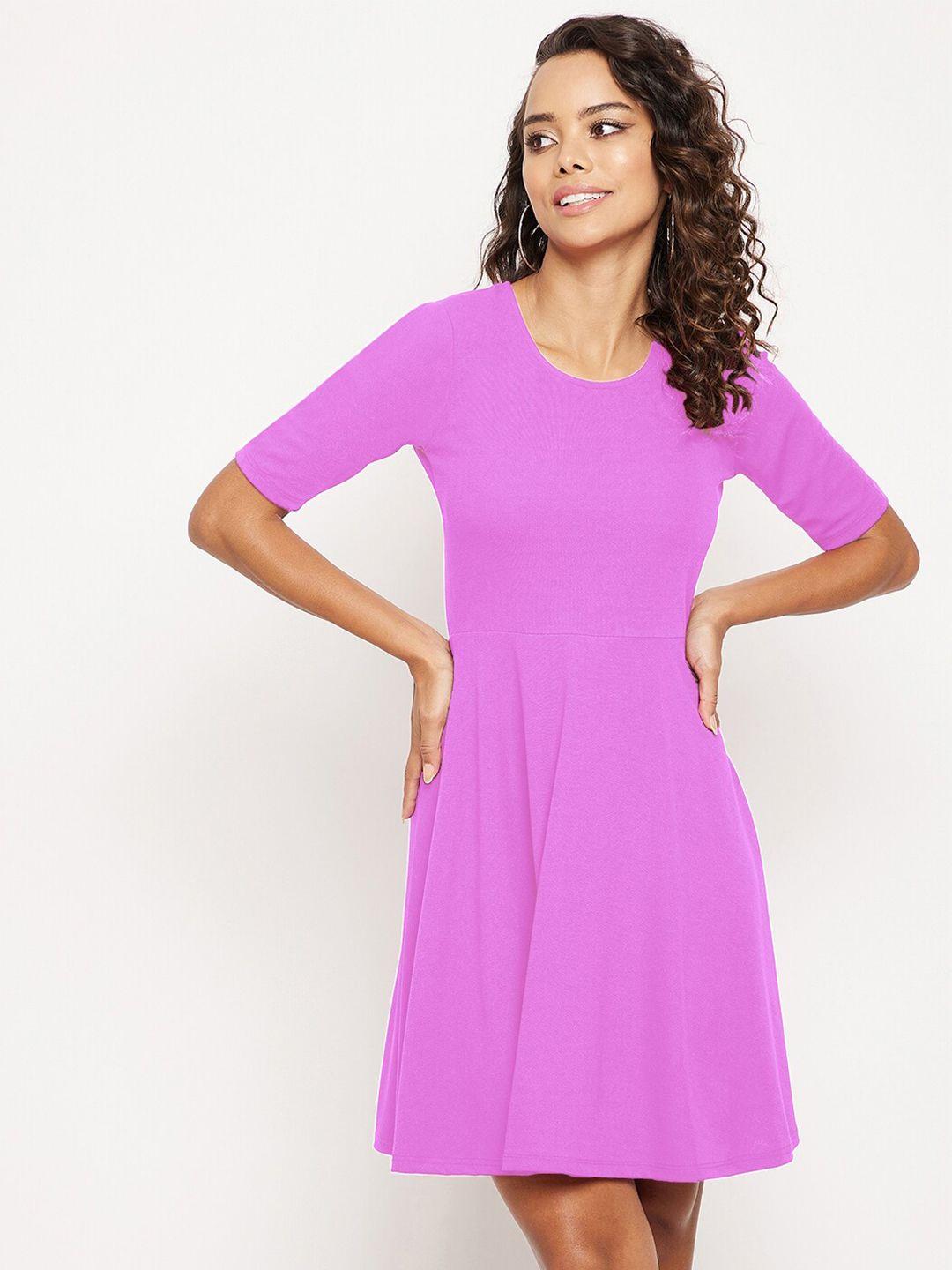 uptownie lite purple solid fit & flare dress