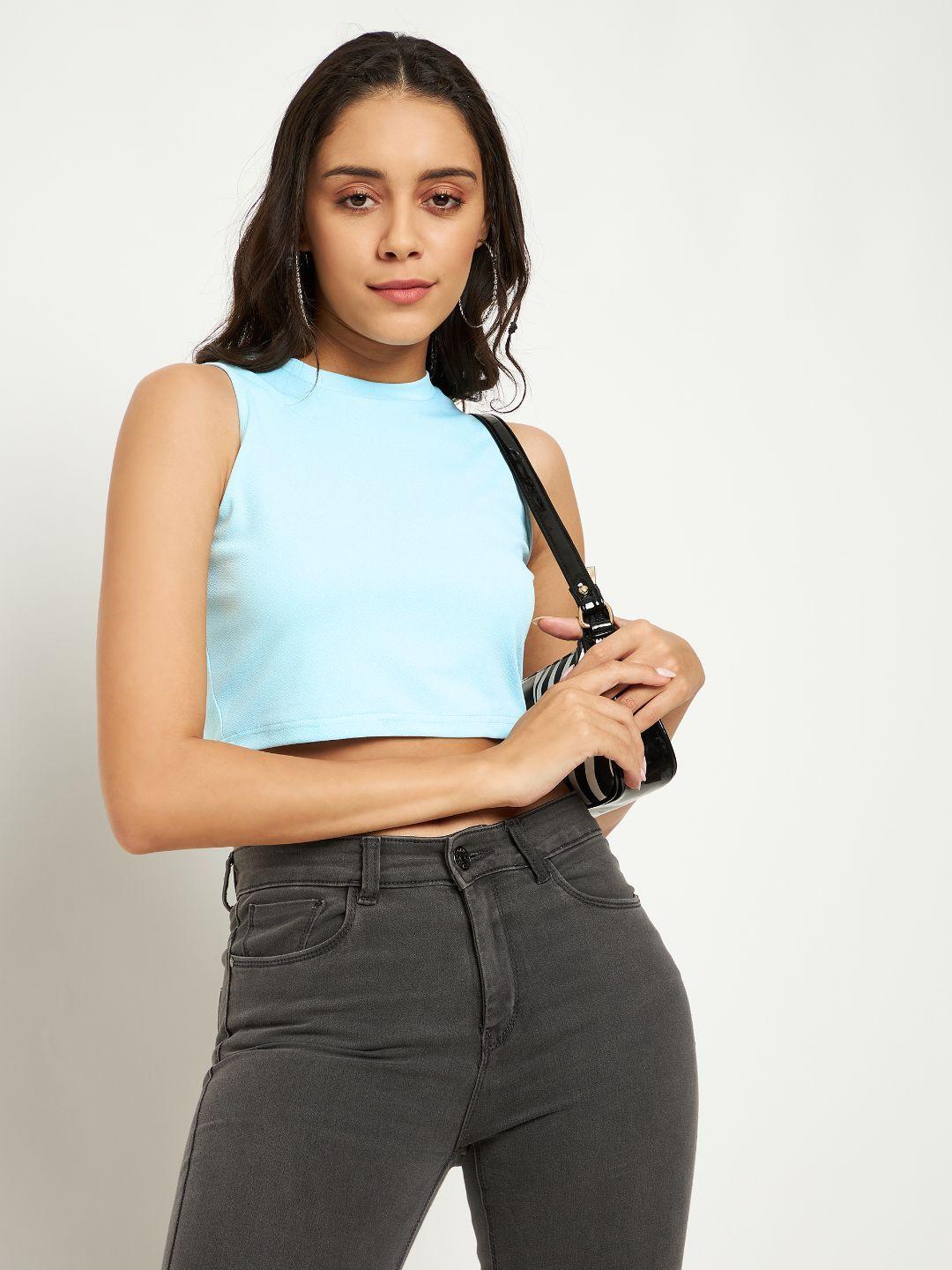 uptownie lite stretchable high neck sleeveless crop top