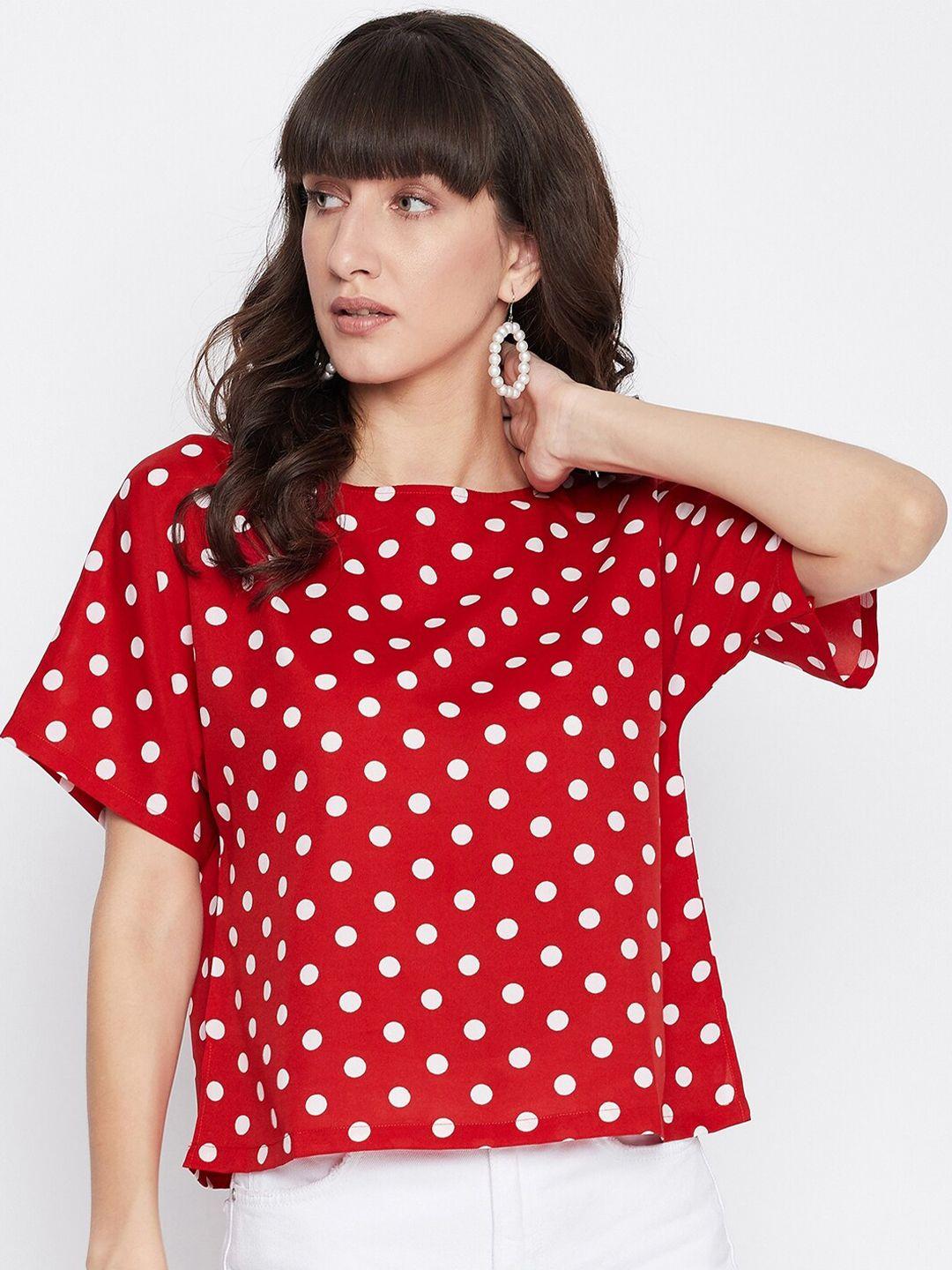 uptownie lite woman red polka dot crepe boxy top