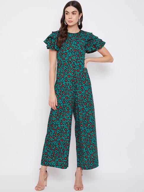 uptownie lite women's crepe printed maxi ruffle sleeves jumpsuit