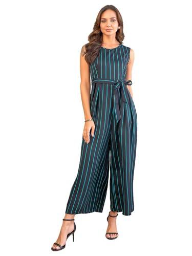 uptownie lite women's maxi crepe striped jumpsuit (black,m)