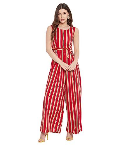 uptownie lite women's maxi crepe striped jumpsuit (red,xl)