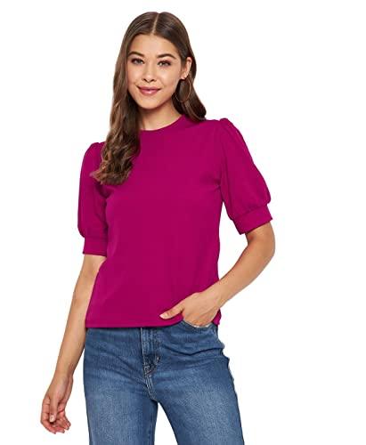 uptownie lite women's printed high neck top (maroon, large, regular fit)