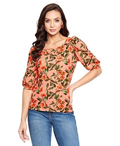 uptownie lite women's printed square neck top (orange,large)