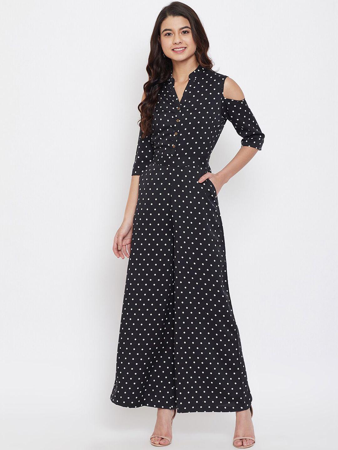 uptownie lite women black & white polka dot printed jumpsuit