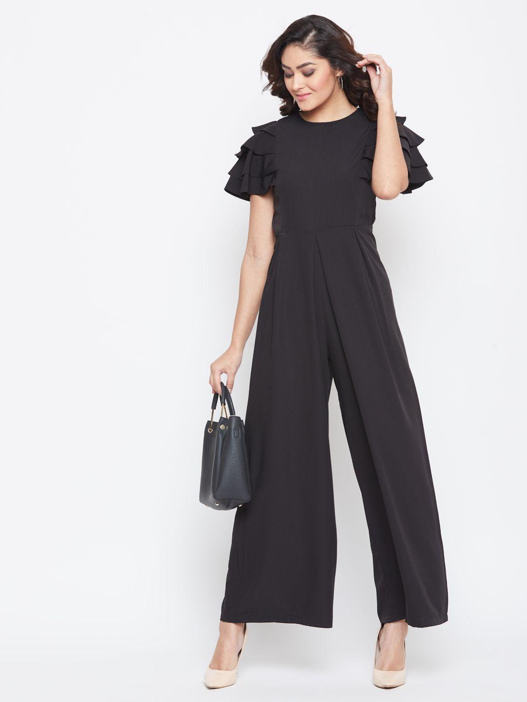 uptownie lite women black solid basic ruffle jumpsuit