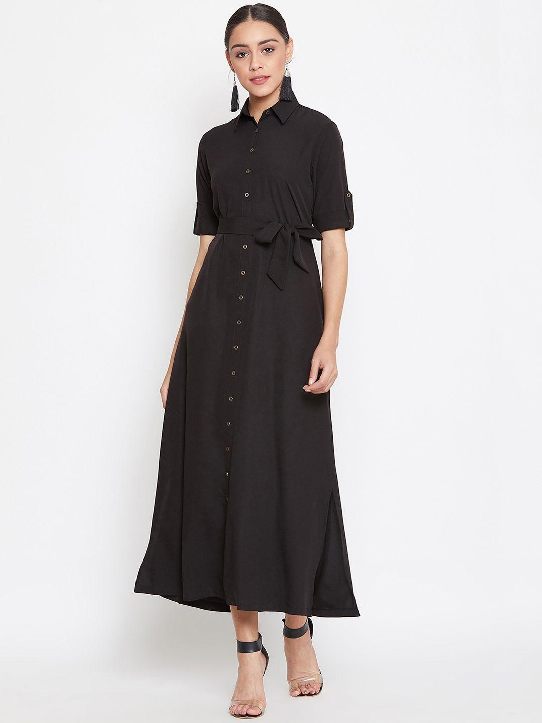 uptownie lite women black solid maxi shirt dress