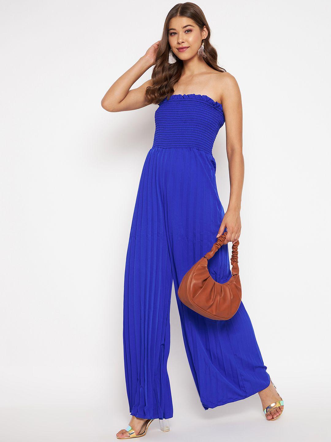 uptownie lite women blue smocked strapless maxi jumpsuit