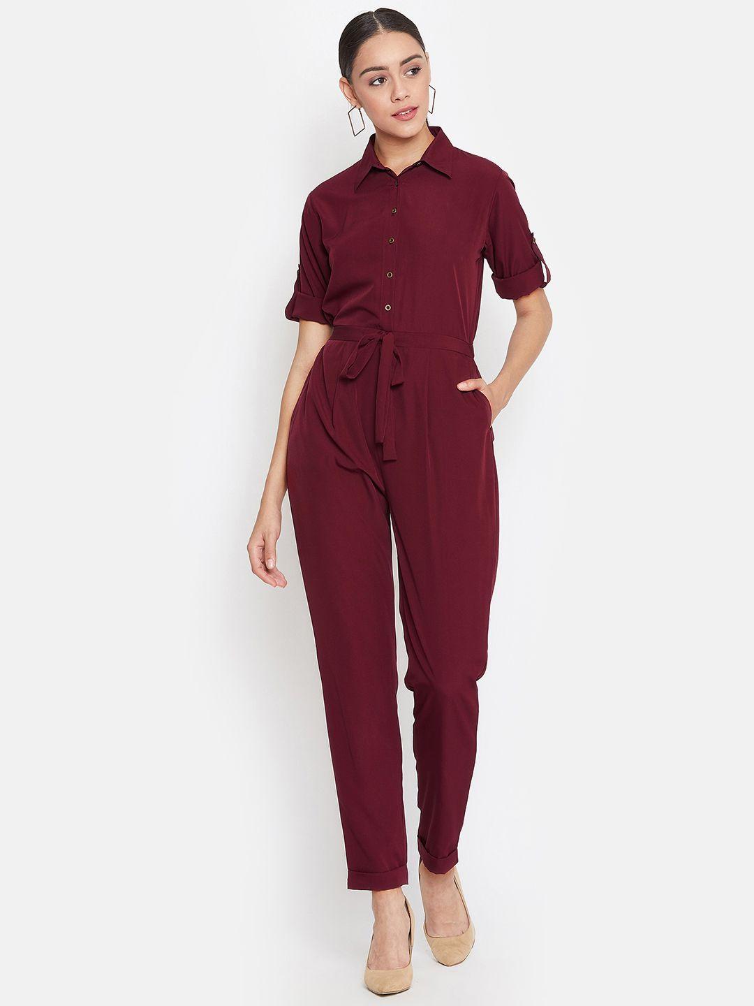 uptownie lite women burgundy solid basic jumpsuit