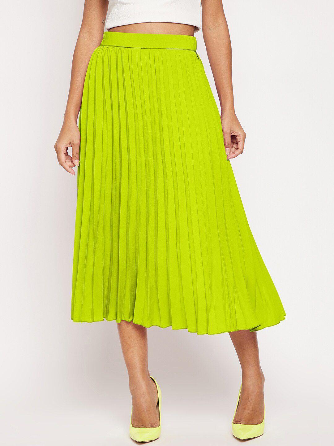 uptownie lite women green solid flared midi skirts