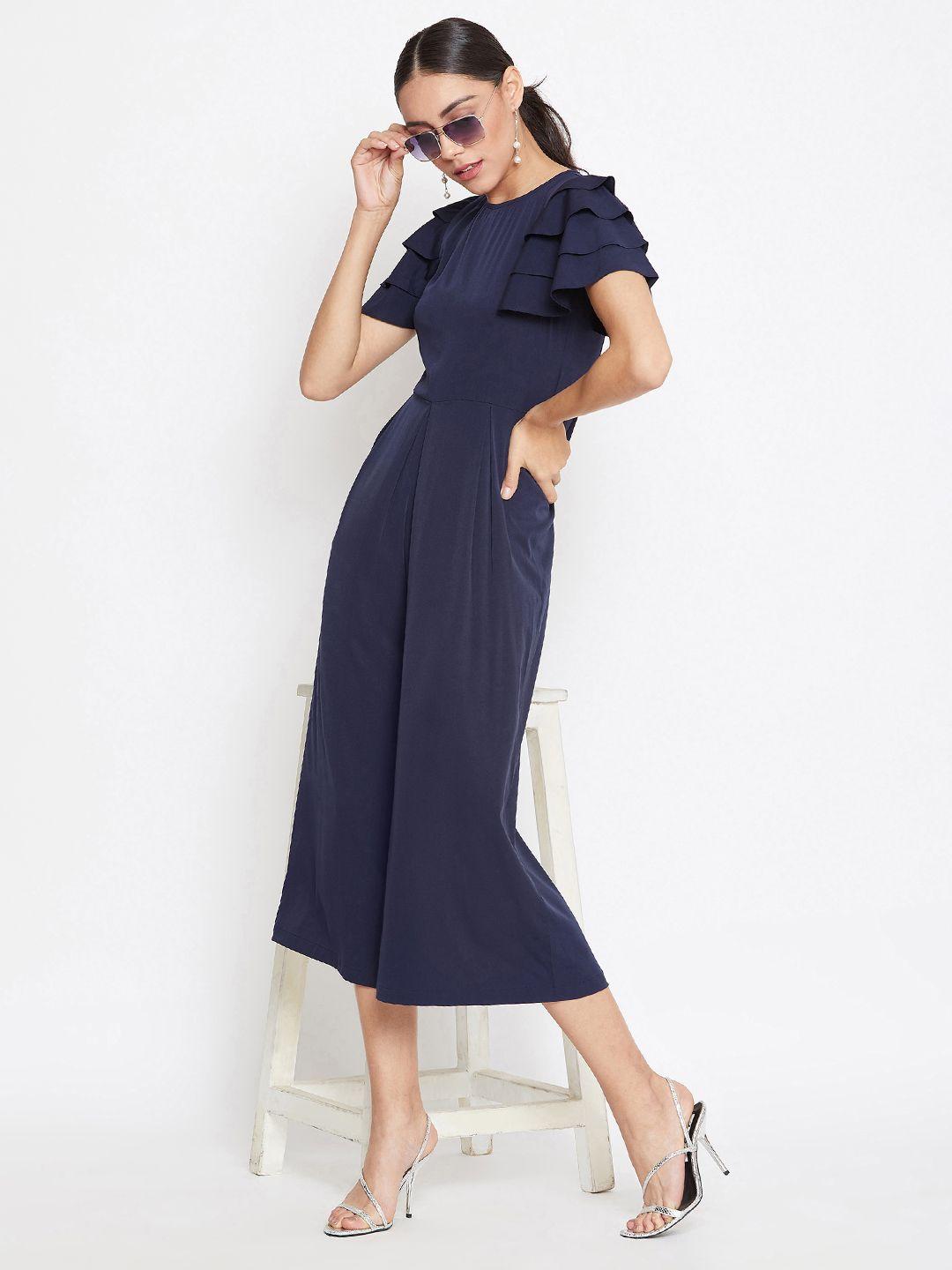 uptownie lite women navy blue ruffle sleeves midi jumpsuit