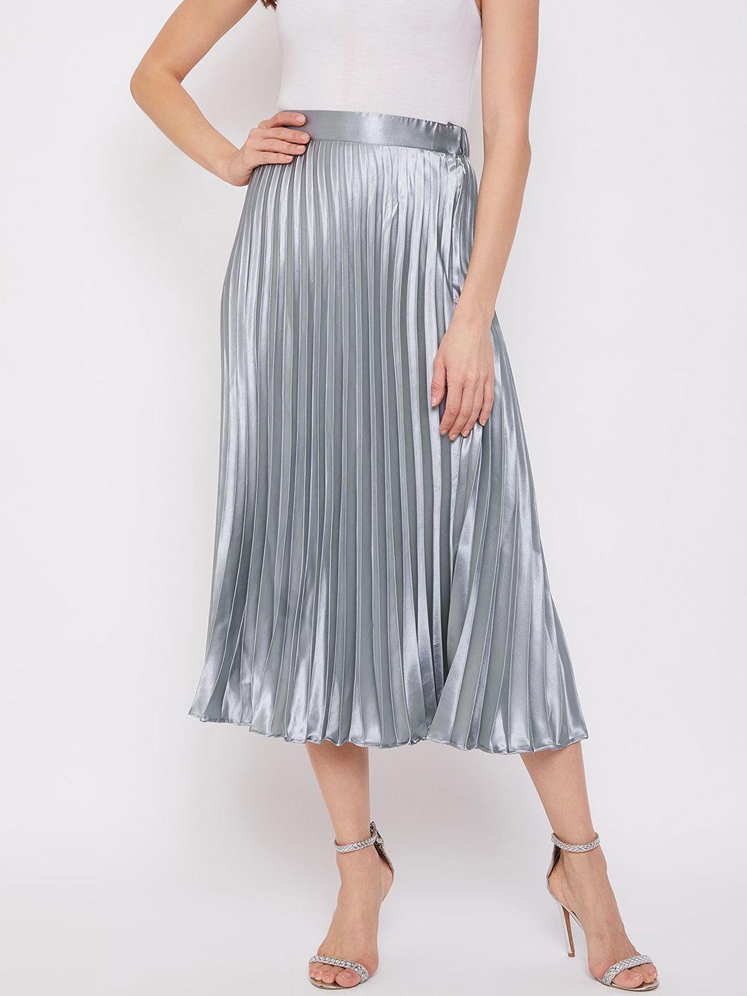 uptownie lite women silver-coloured solid pleated flared midi skirt