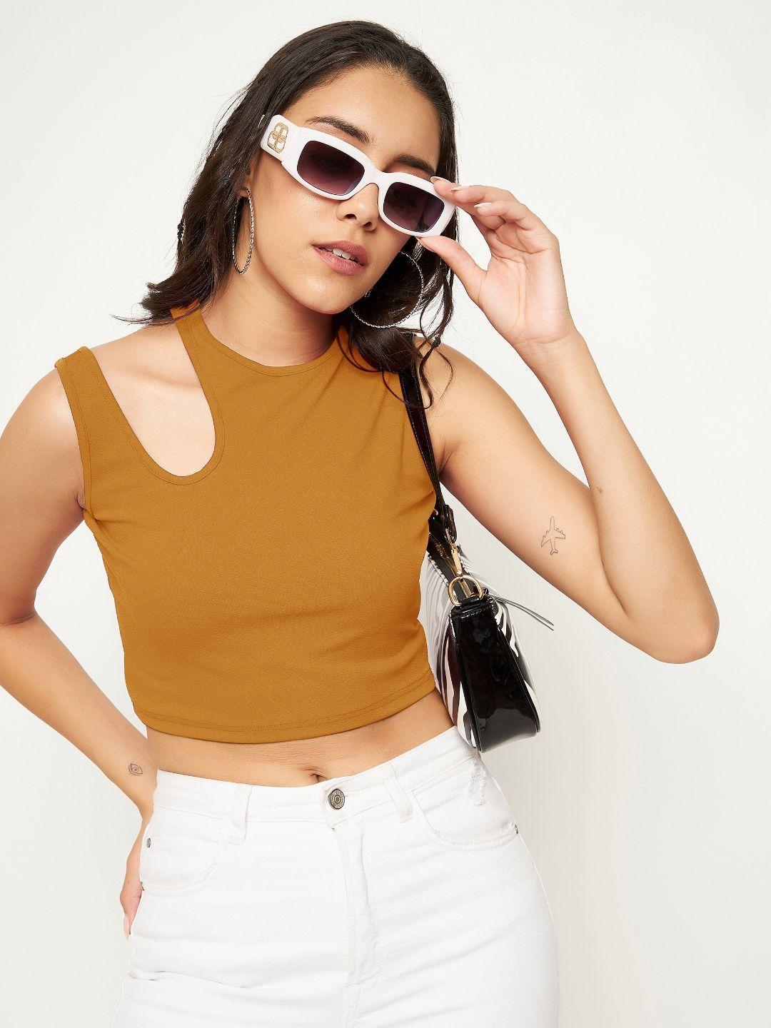 uptownie lite women stretchable high neck cut-out crop top