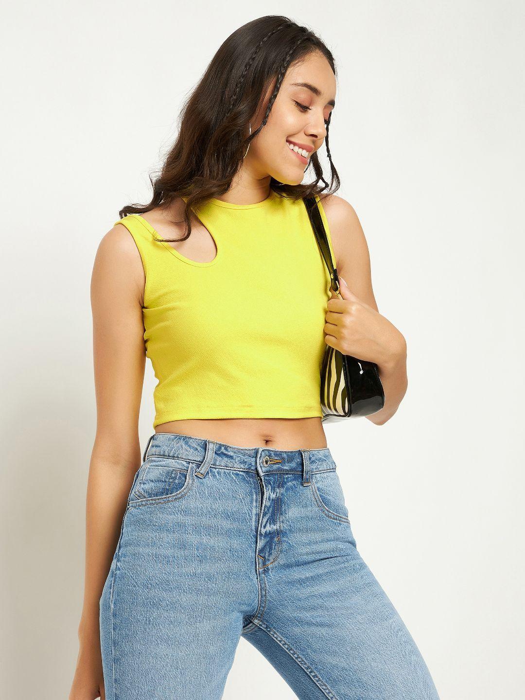 uptownie lite women stretchable high neck cut-out crop top