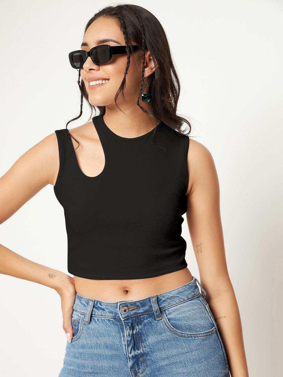 uptownie lite women stretchable high neck cut-out crop top