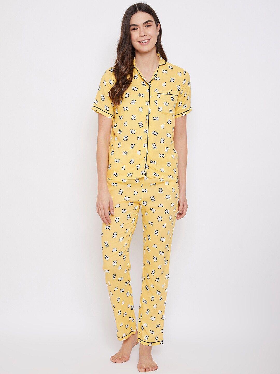 uptownie lite women yellow & white printed night suit