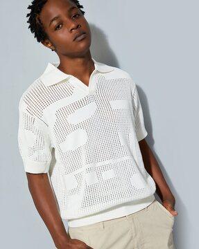 urb_n men oversized laser cut polo t-shirt